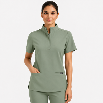 RUIX MOCK neck Zip Scrub Top For Women