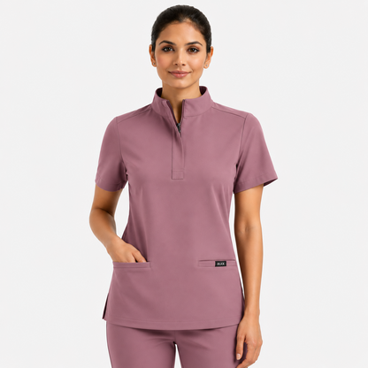 RUIX MOCK neck Zip Scrub Top For Women