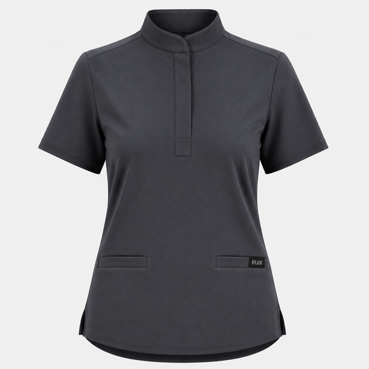 RUIX Mandarin Collar Scrub Top For Womens