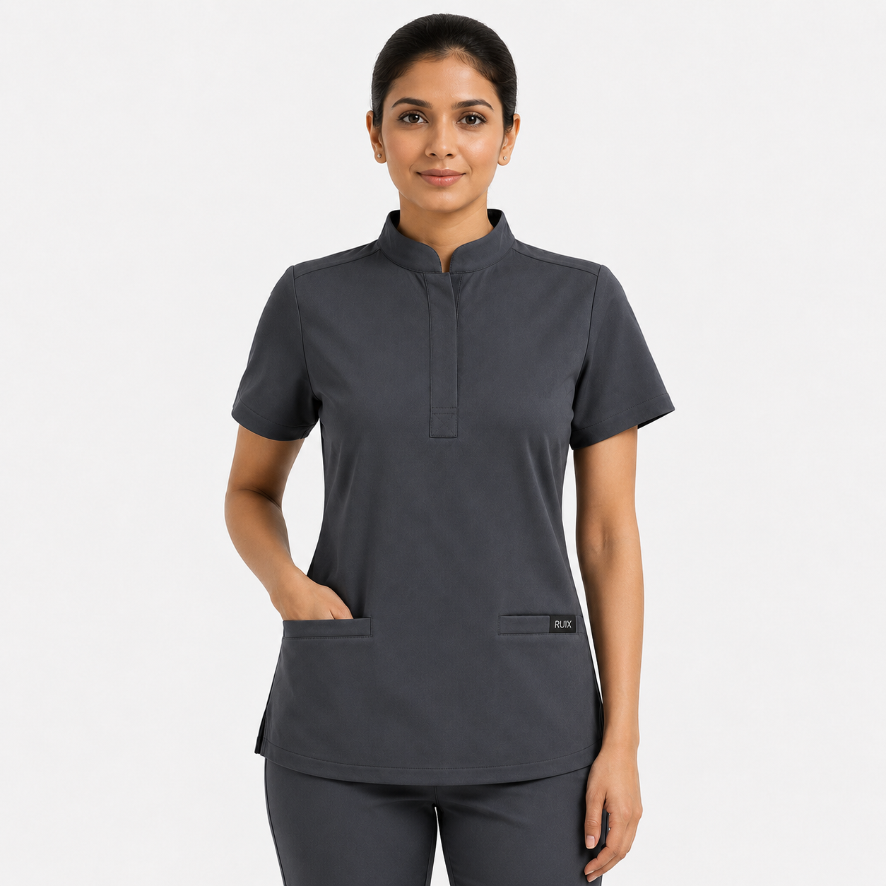 RUIX Mandarin Collar Scrub Top For Womens