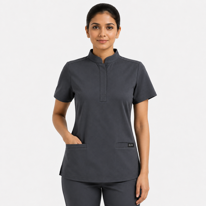 RUIX Mandarin Collar Scrub Top For Womens