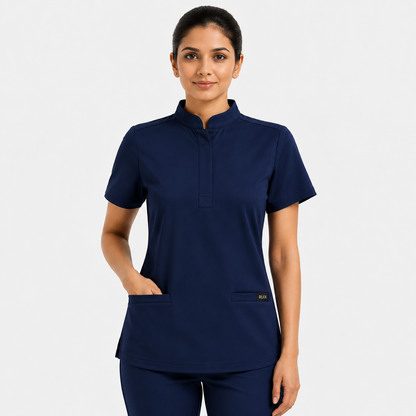 RUIX Mandarin Collar Scrub Top For Womens