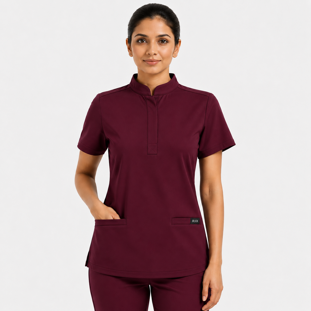RUIX Mandarin Collar Scrub Top For Womens