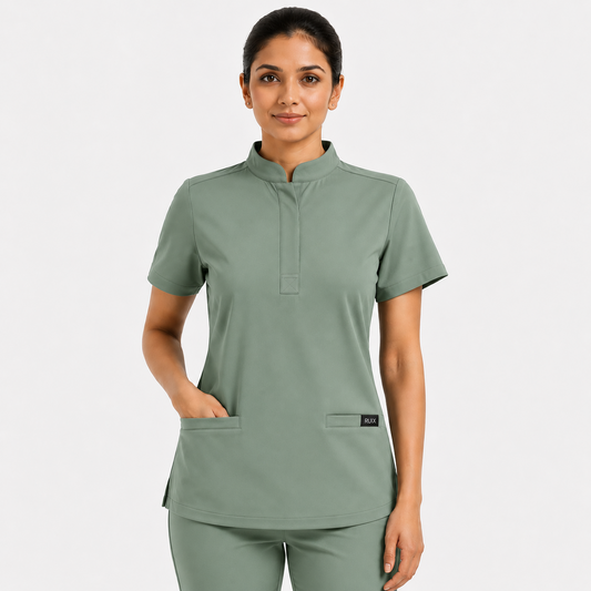RUIX Mandarin Collar Scrub Top For Womens