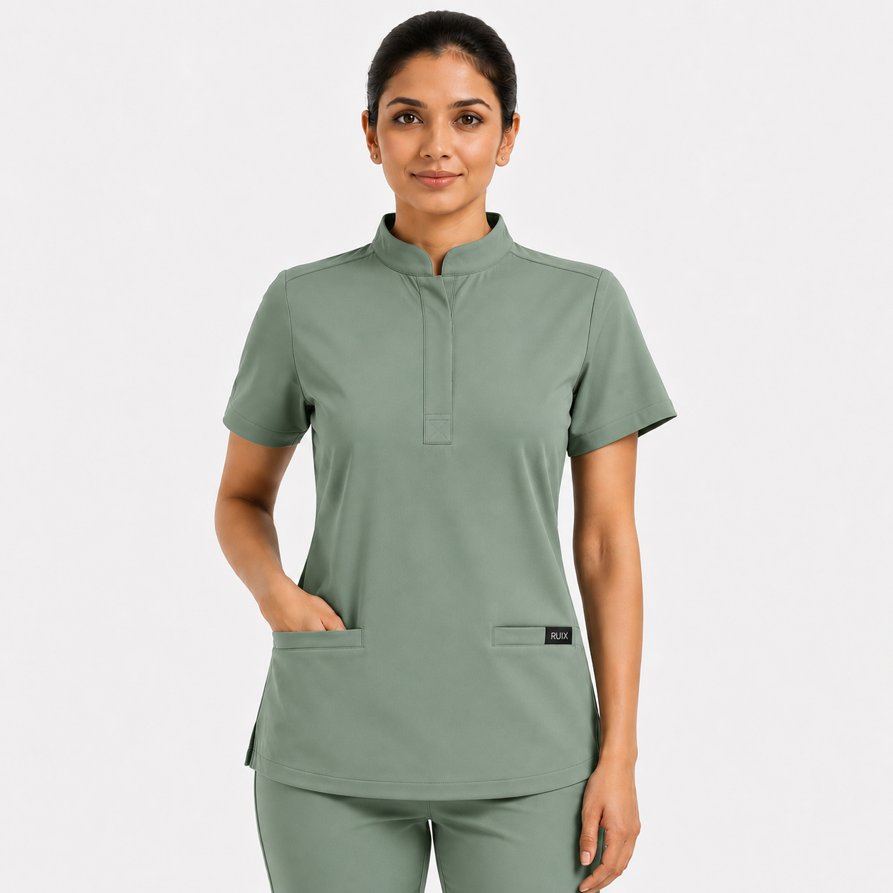 RUIX  Mandarin scrub top with Regular pant scrub set for women