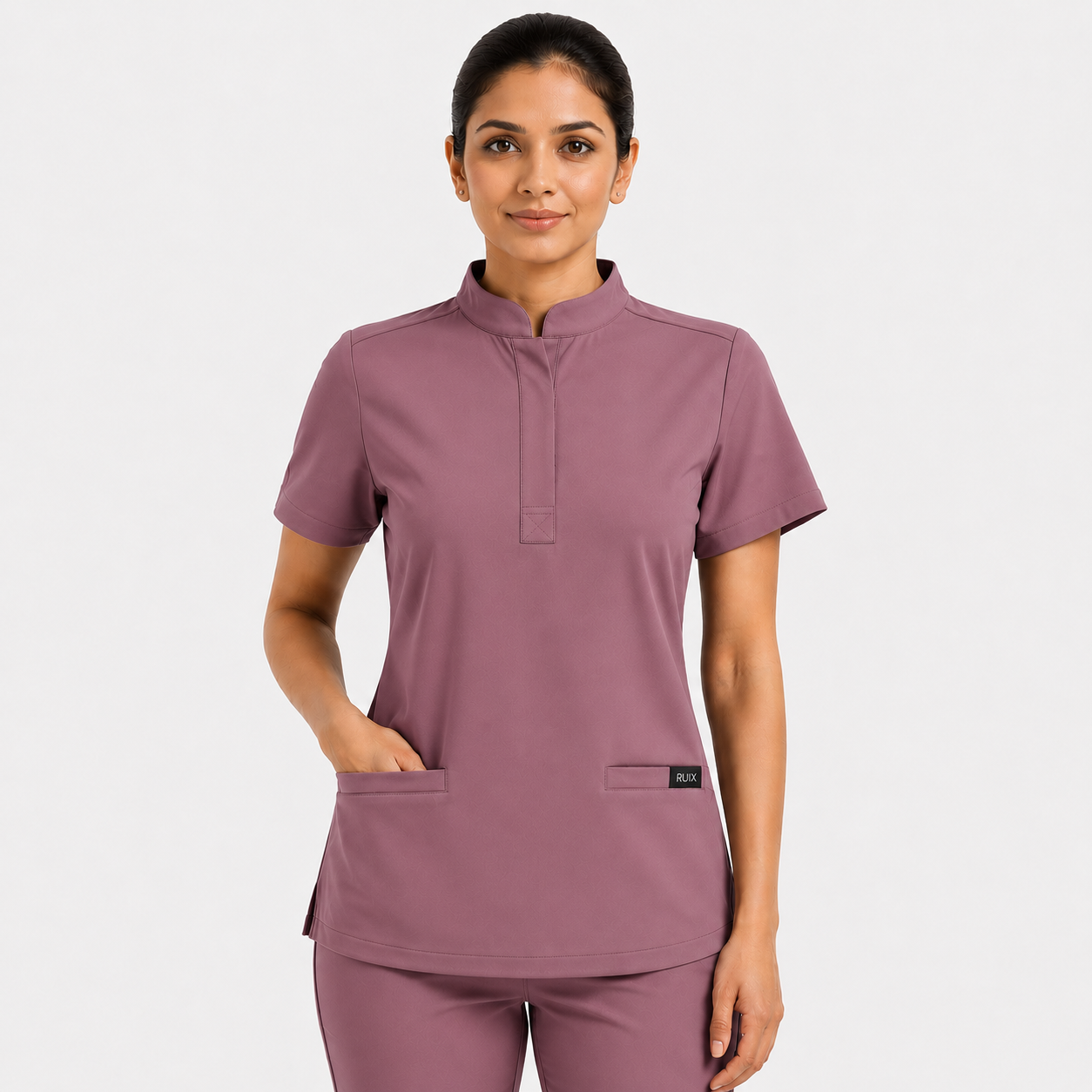 RUIX  Mandarin scrub top with Regular pant scrub set for women