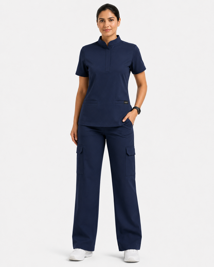 Ruix Mandarin scrub top with Cargo-pant-set- women