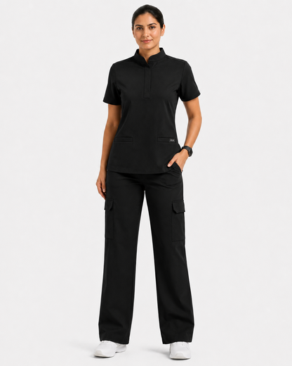 Ruix Mandarin scrub top with Cargo-pant-set- women