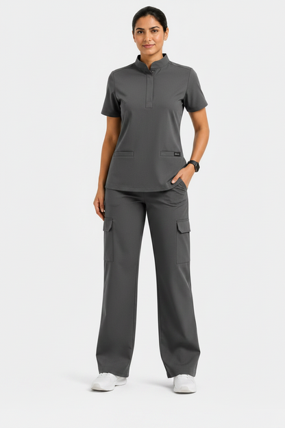 Ruix Mandarin scrub top with Cargo-pant-set- women