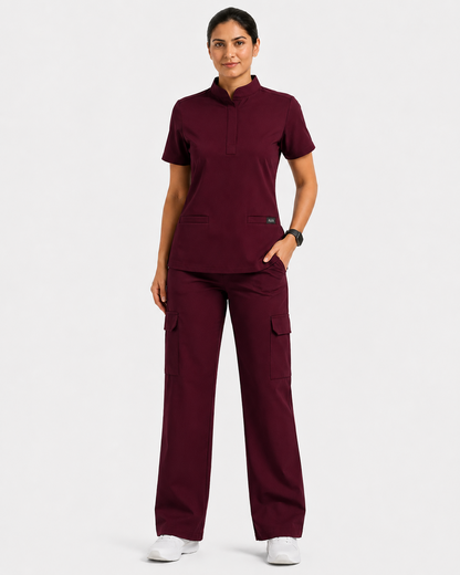 Ruix Mandarin scrub top with Cargo-pant-set- women