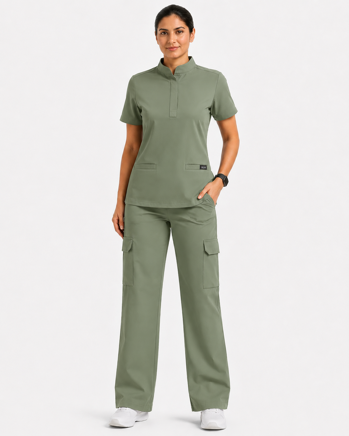 Ruix Mandarin scrub top with Cargo-pant-set- women