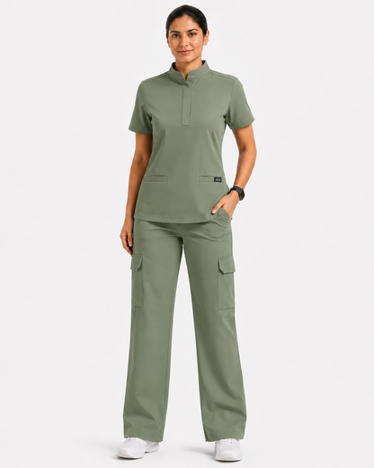 Ruix Mandarin scrub top with Cargo-pant-set- women