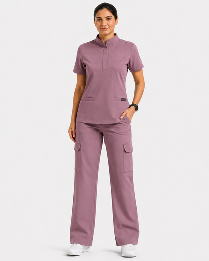 Ruix Mandarin scrub top with Cargo-pant-set- women