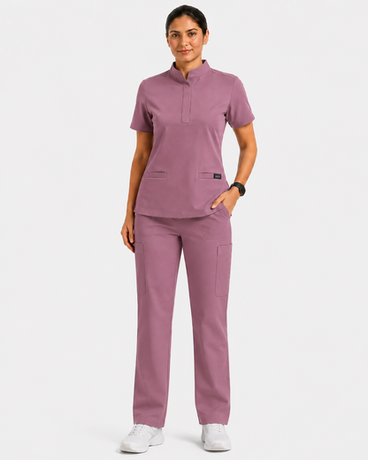 RUIX  Mandarin scrub top with Regular pant scrub set for women