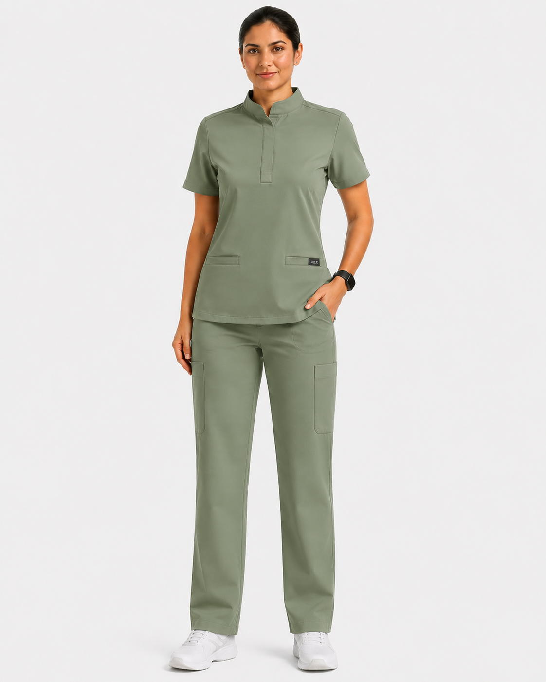 RUIX  Mandarin scrub top with Regular pant scrub set for women