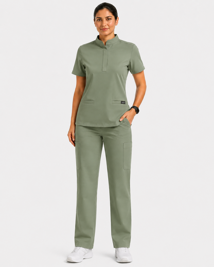 RUIX  Mandarin scrub top with Regular pant scrub set for women