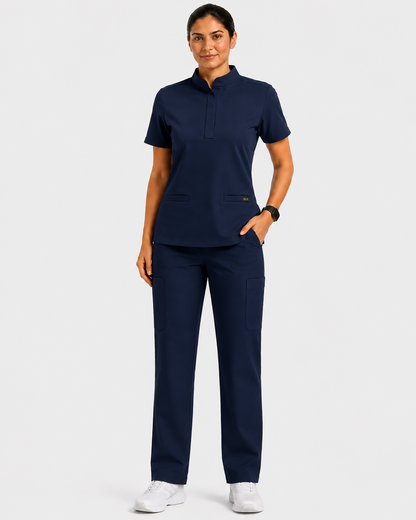 RUIX  Mandarin scrub top with Regular pant scrub set for women