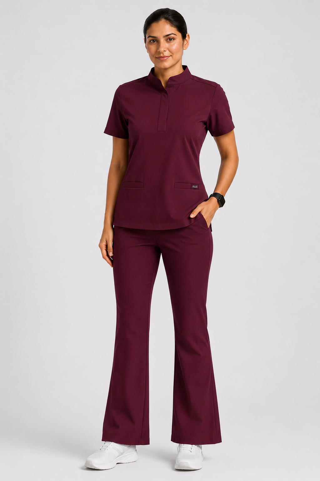 RUIX Mandarin scrub top with Flare™ pant set for women