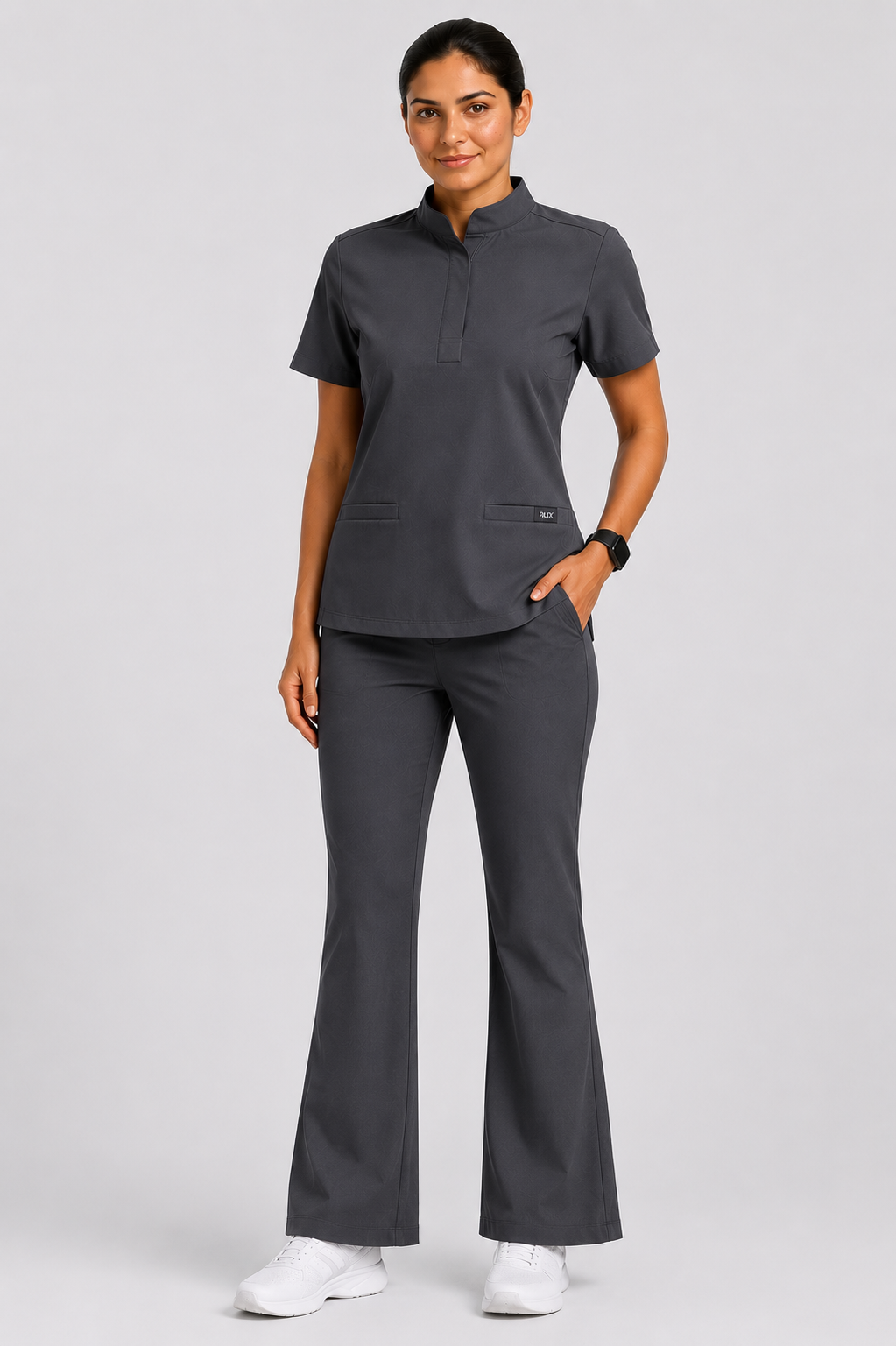 RUIX Mandarin scrub top with Flare™ pant set for women