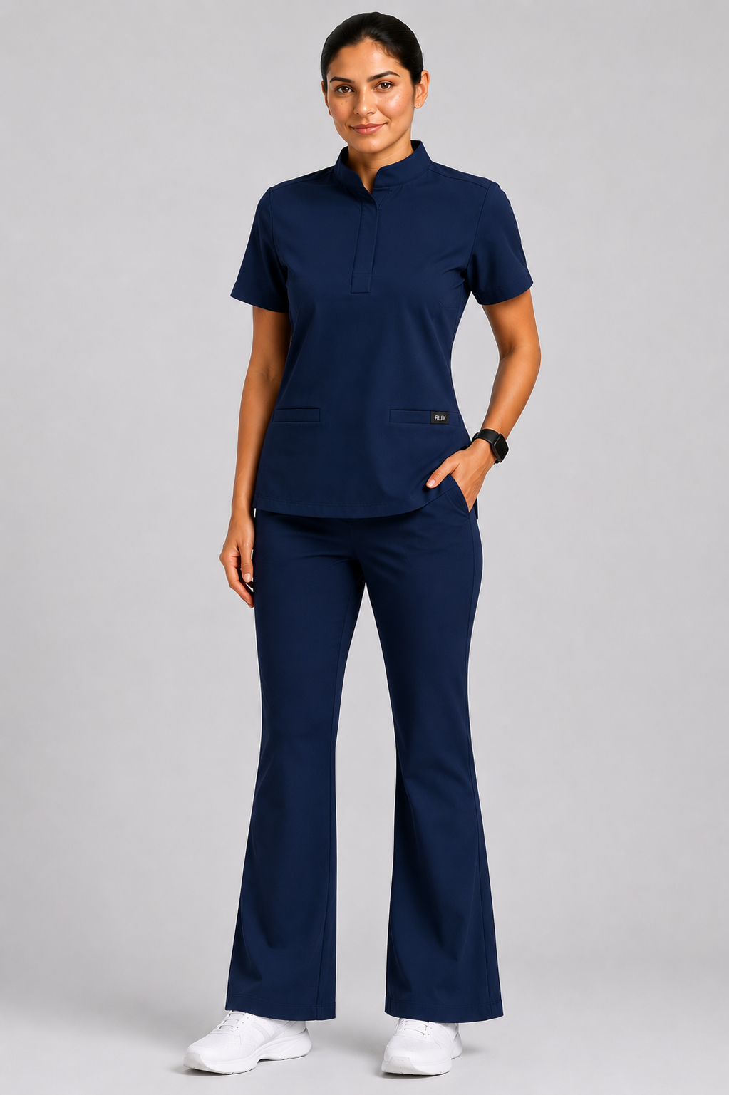 RUIX Mandarin scrub top with Flare™ pant set for women