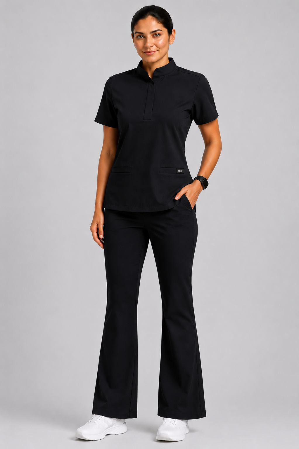 RUIX Mandarin scrub top with Flare™ pant set for women