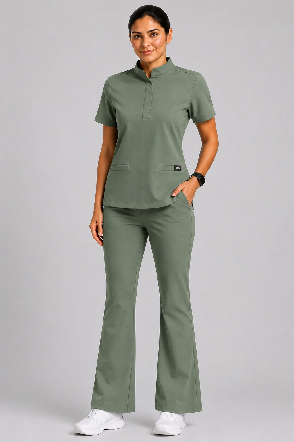 RUIX Mandarin scrub top with Flare™ pant set for women