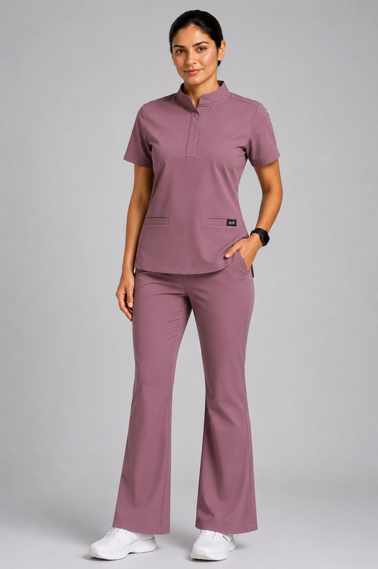 RUIX Mandarin scrub top with Flare™ pant set for women