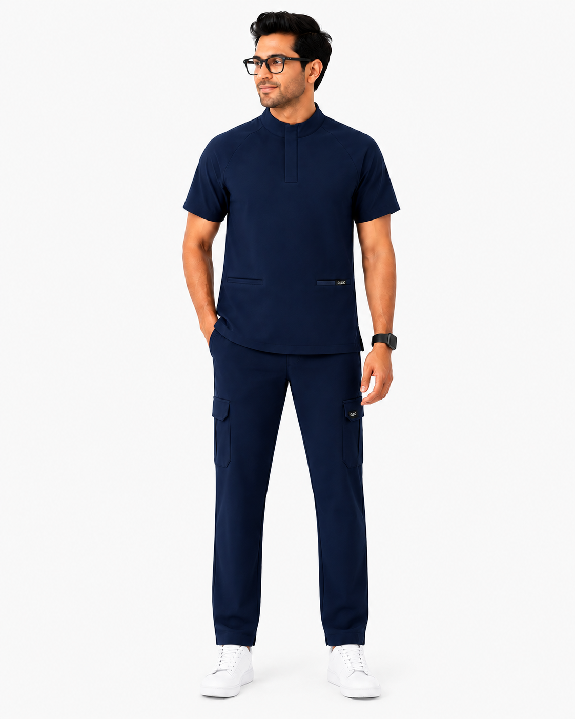 RUIX mock neck zip scrub top with cargo pant scrub set fo men