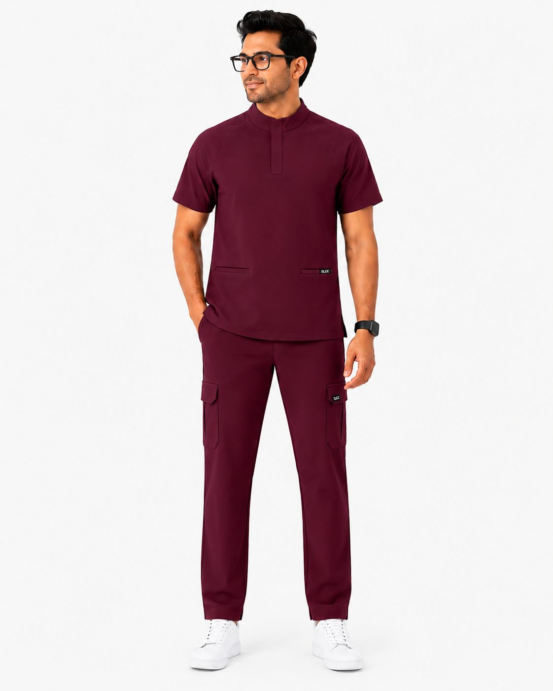 RUIX mock neck zip scrub top with cargo pant scrub set fo men