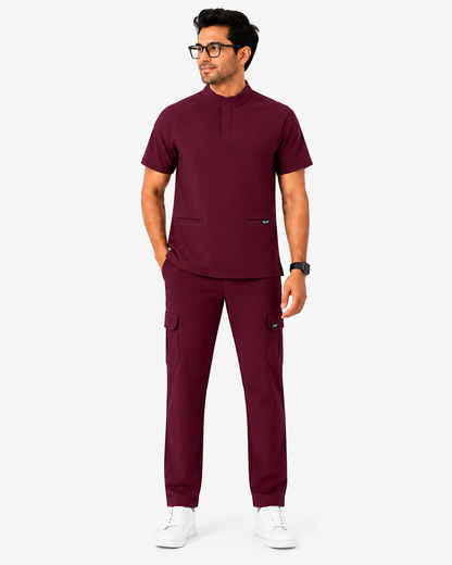 RUIX mock neck zip scrub top with cargo pant scrub set fo men