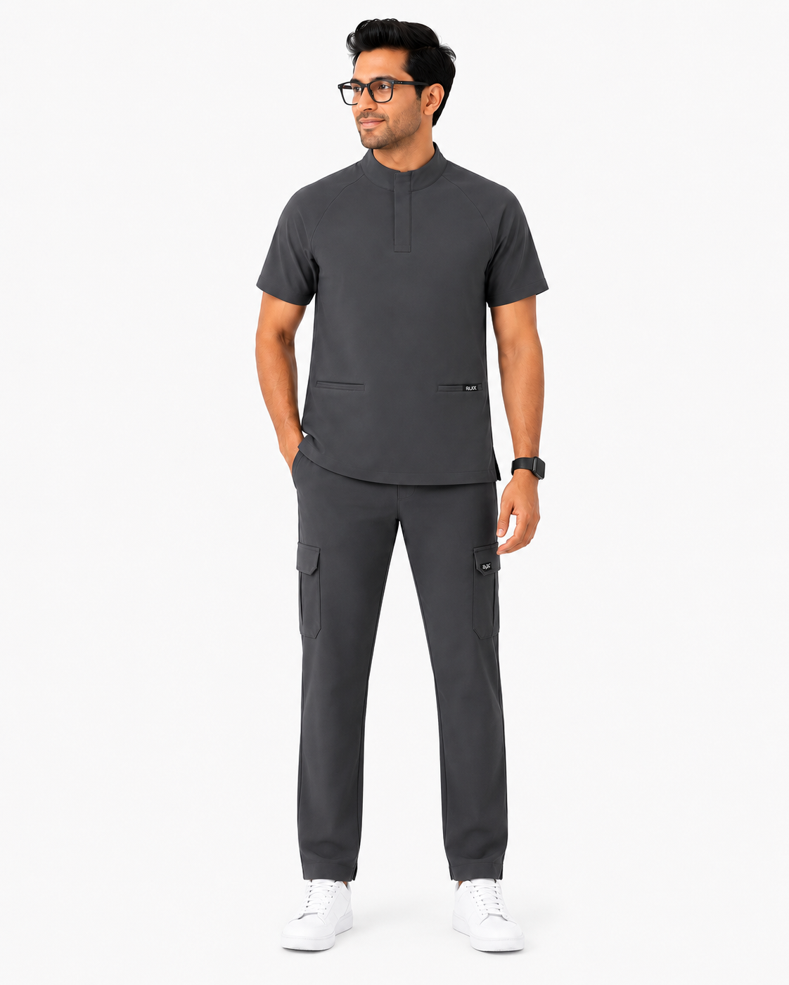 RUIX mock neck zip scrub top with cargo pant scrub set fo men