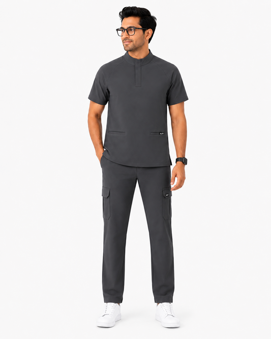 RUIX mock neck zip scrub top with cargo pant scrub set fo men