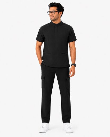 RUIX mock neck zip scrub top with cargo pant scrub set fo men