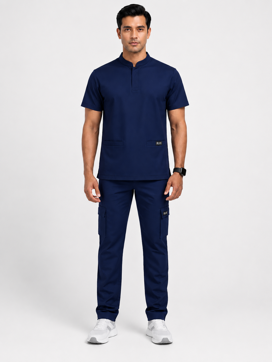 RUIX Mandarin Collar Scrub Top for Men