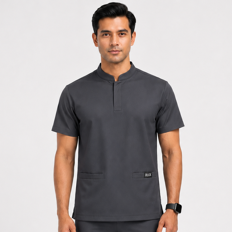 RUIX Mandarin Collar Scrub Top for Men