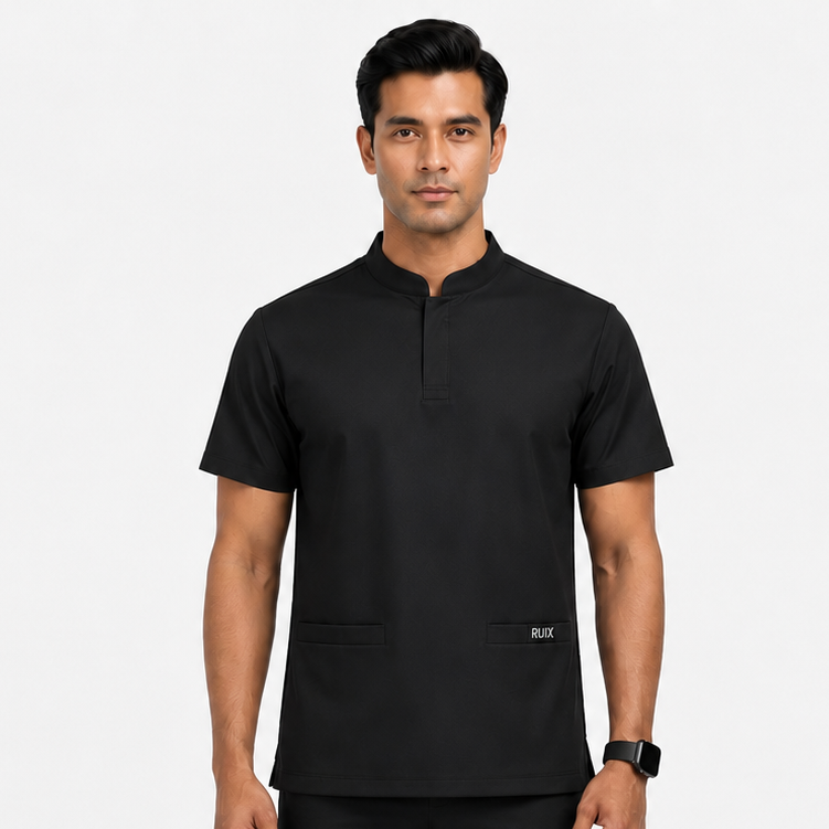RUIX Mandarin Collar Scrub Top for Men