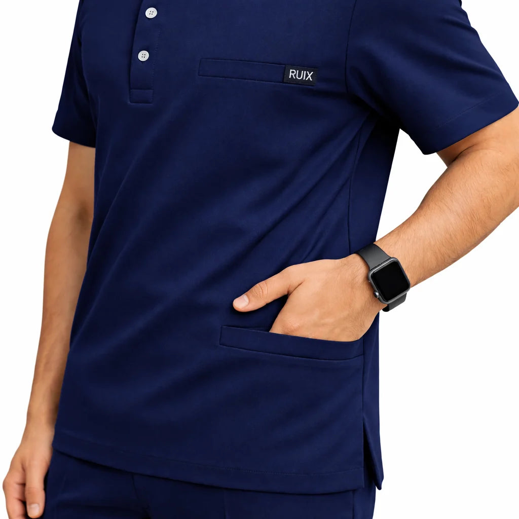 RUIX Form Mandarin Collar Scrub Top for Men