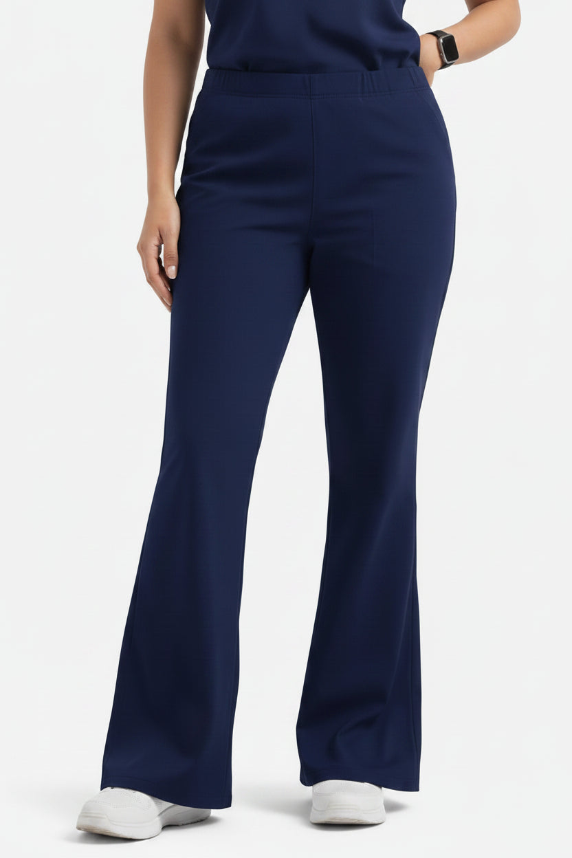 Woman wearing a navy blue scrubs