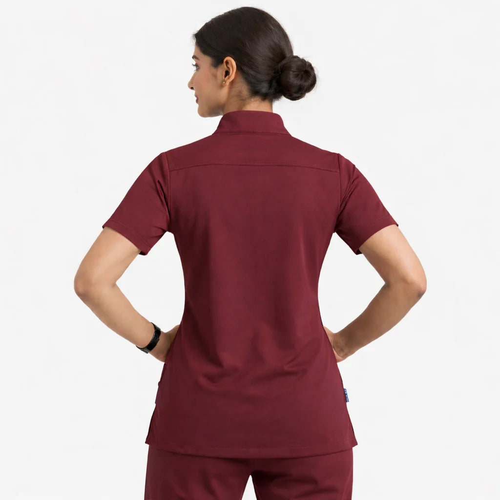 RUIX Sculpt Mandarin Collar Scrub Top For Womens