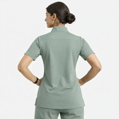 RUIX Sculpt Mandarin Collar Scrub Top For Womens