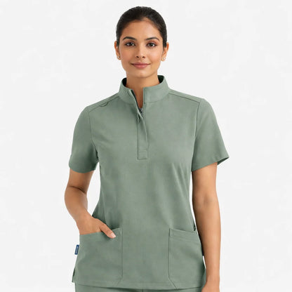 RUIX Sculpt MOCK neck Zip Scrub Top For Women