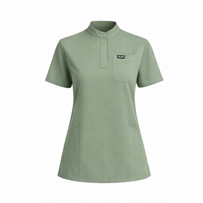 RUIX Sculpt Mandarin Collar Scrub Top For Womens