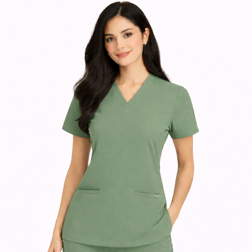 RUIX Sculpt V-Neck with Core Regular Pant Scrub Set for Women, 2 Pocket