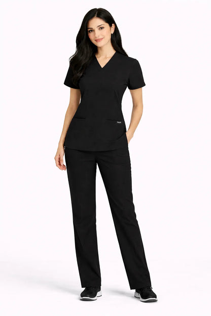 RUIX Sculpt V-Neck with Core Regular Pant Scrub Set for Women, 2 Pocket