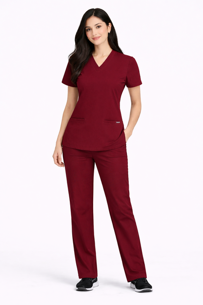 RUIX Sculpt V-Neck with Core Regular Pant Scrub Set for Women, 2 Pocket
