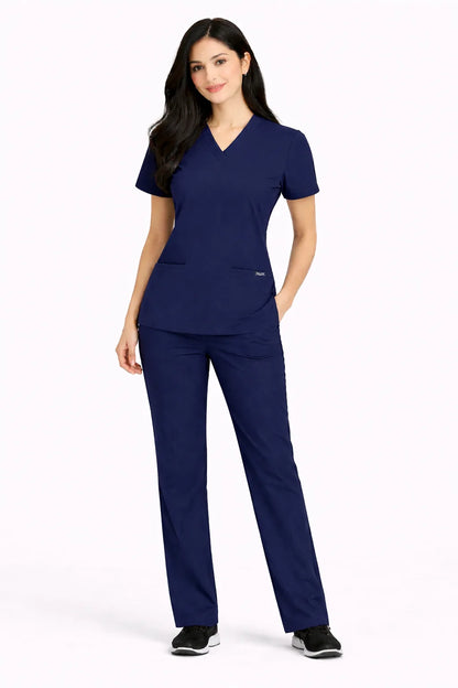 RUIX Sculpt V-Neck with Core Regular Pant Scrub Set for Women, 2 Pocket