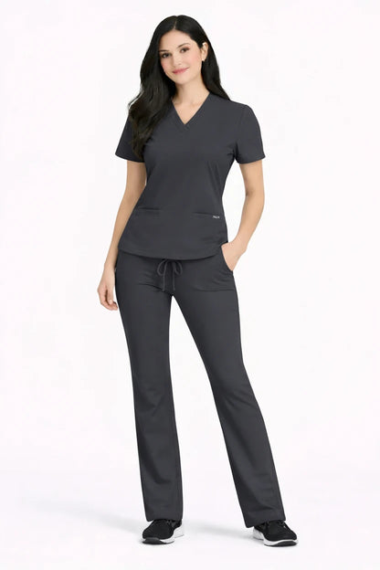 RUIX Sculpt V-Neck with Core Regular Pant Scrub Set for Women, 2 Pocket