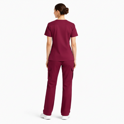 RUIX Sculpt V-Neck With Utility Cargo Pant Scrub Set For Women, 2 Pockets