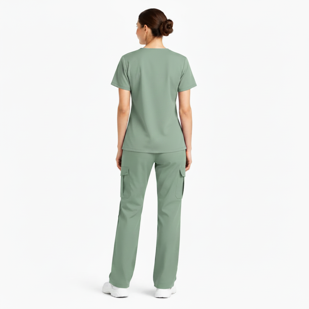 RUIX Sculpt V-Neck With Utility Cargo Pant Scrub Set For Women, 2 Pockets