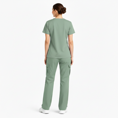 RUIX Sculpt V-Neck With Utility Cargo Pant Scrub Set For Women, 2 Pockets